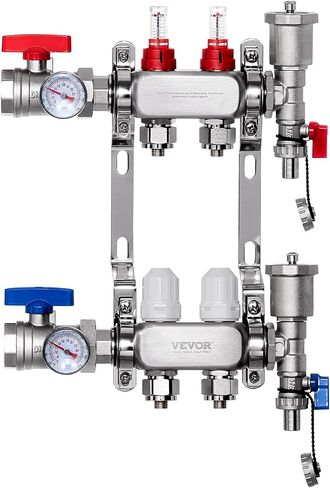 VEVOR 8 فروع مشعب حرارة مشع، 1/2 بوصة مشعب أنابيب PEX، مشعب PEX من الفولاذ المقاوم للصدأ لتدفئة الأرضية المشعة المائية، مجموعة مشعب PEX للحرارة المشعة مع محولات 1/2 بوصة متضمنة in Saudi Arabia