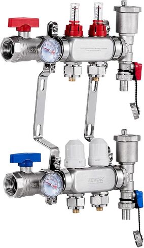 VEVOR 8 فروع مشعب حرارة مشع، 1/2 بوصة مشعب أنابيب PEX، مشعب PEX من الفولاذ المقاوم للصدأ لتدفئة الأرضية المشعة المائية، مجموعة مشعب PEX للحرارة المشعة مع محولات 1/2 بوصة متضمنة in Saudi Arabia