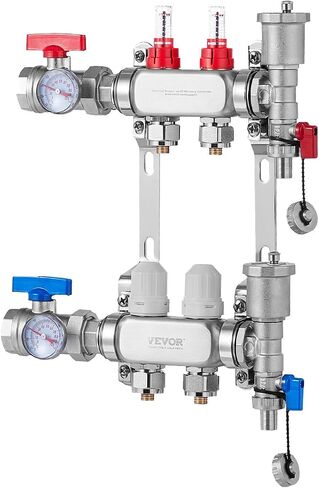 VEVOR 8 فروع مشعب حرارة مشع، 1/2 بوصة مشعب أنابيب PEX، مشعب PEX من الفولاذ المقاوم للصدأ لتدفئة الأرضية المشعة المائية، مجموعة مشعب PEX للحرارة المشعة مع محولات 1/2 بوصة متضمنة in Saudi Arabia
