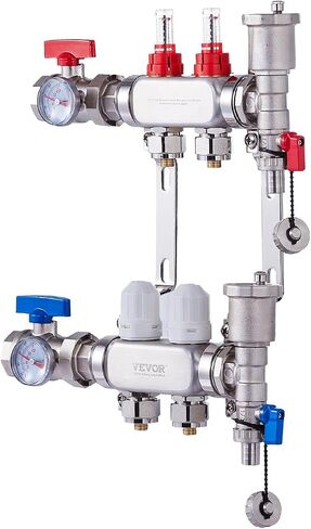 VEVOR 8 فروع مشعب حرارة مشع، 1/2 بوصة مشعب أنابيب PEX، مشعب PEX من الفولاذ المقاوم للصدأ لتدفئة الأرضية المشعة المائية، مجموعة مشعب PEX للحرارة المشعة مع محولات 1/2 بوصة متضمنة in Saudi Arabia
