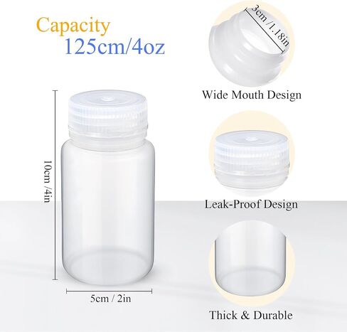 Zhehao 30 Pcs Polypropylene Wide Mouth Reagent Bottle Small Water Bottle 4 oz Plastic Bottle with Lid Empty Sealed Sample Bottle Leakproof HDPE Bottle Container for Lab Classroom Home (Clear) in Saudi Arabia