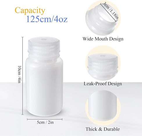 Zhehao 30 Pcs Polypropylene Wide Mouth Reagent Bottle Small Water Bottle 4 oz Plastic Bottle with Lid Empty Sealed Sample Bottle Leakproof HDPE Bottle Container for Lab Classroom Home (Clear) in Saudi Arabia