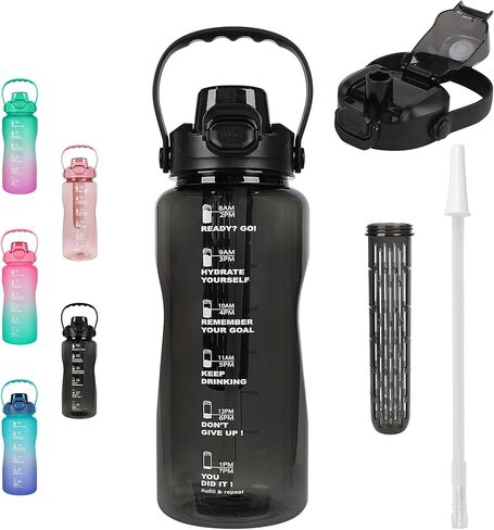 WELTRXE 64oz Water Bottle with Time Marker and Straw, BPA Free Leak Proof Half Gallon Large Motivational Water Bottle with Fruit Infuser Gym Water Jug for Fitness, Camping, Travel and Outdoor Sports in Kuwait