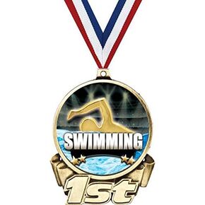 Swim First Place Medal, 3" Gold Swimming Trophy Medal Award Prime