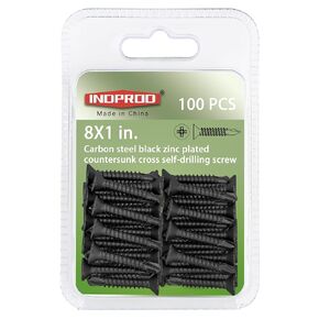 #8 x 1-1/2" Phillips Flat Head Self Drilling Screw, Countersunk Flat Head Black Wood Screws, Self Tapping Sheet Metal Tek Screws, Black Zinc Plated Carbon Steel, 75Pcs