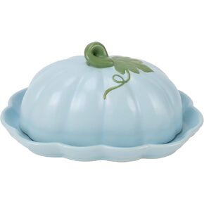 Nat & Jules Pumpkin Shaped 8 x 6 Inch Ceramic Scalloped Covered Lid Butter Dish: Perfect for decorating table settings for Thanksgiving, Halloween & Indoor Fall Décor, White