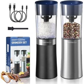 Gravity Electric Salt and Pepper Grinder Set: Automatic Salt and Pepper Grinder Set, USB Rechargeable with LED Light, Adjustable Coarseness, Large Capacity, One - Hand Operation, 2PCS