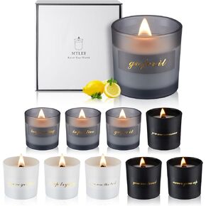 MTLEE 9 Pcs Motivational Aromatherapy Gifts Inspirational Soy Wax Scented Candles Bulk with Wooden Wicks Luxury Gift Box for Women Men Teacher Birthday Engagement Gift, 2.12 oz