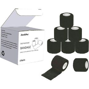 Pawprints Pet Wrap, Self-Adhesive, Only Sticks to Itself, Non-Woven Tape for Dog Legs, Paws, Wounds, First Aid Cohesive Gauze for Horse, Cat, Bird, Animal, 8 Rolls, 2 Inch