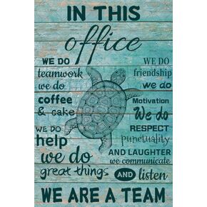 We Do Teamwork Metal Tin Sign Teal Sea Turtle Office Tin Signs Office Wall Art Poster Office Metal Tin Poster teal desk accessories 8x12 inch