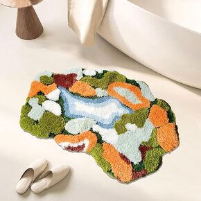23"×35" Soft Shag 3D Stereo Moss Tufted Rug Cute Green Door Mat Non Slip Washable Bathroom Rugs Leaf Shape Bath Mats for Bathroom Home Decor Indoor Doormat