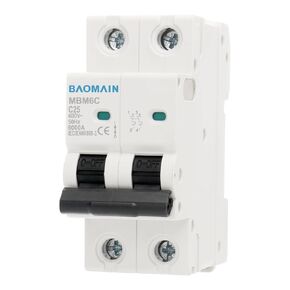 Baomain 25A AC Miniature Circuit Breaker, AC 400V 50Hz 6000A 2 Pole C65 MCB DIN Rail Mounting,MBM6C