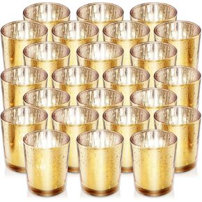 24Pcs Gold Votive Candle Holders,Mercury Glass Tealight Candle Holder,Speckled Gold Tealight Candle Holders Bulk for Wedding Table Centerpiece Thanksgiving Christmas Party Decoration Home Decor