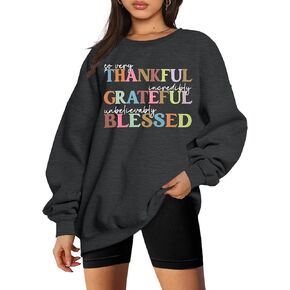 ALLTB Thankful Grateful Blessed Sweatshirt Women Thanksgiving Oversized Long Sleeve Pullover Fall Crewneck Tee Tops