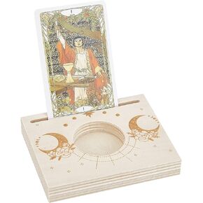 GORGECRAFT Wooden Tarot Card Stand Carved Candle Holder Moon with Flowers Star Pattern 10x8x1.5cm Rectangle Shaped Altar Display Stand Holder for Witch Divination Tools Tarot Decor Wiccan Supplies