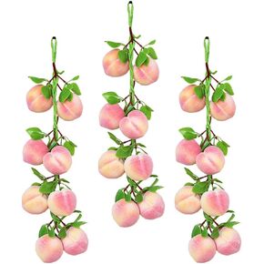 Luxshiny 3pcs قلادة الخوخ الاصطناعي، وهمية محاكاة الخوخ سلسلة الاصطناعي الفاكهة واقعية الزخرفية الغذاء صور الدعائم لديكور المنزل المطبخ الطرف in Kuwait