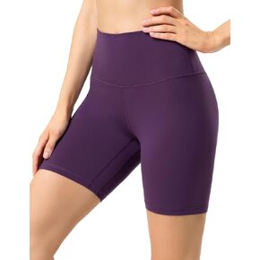YUNOGA Women's High Waisted Yoga Short 6" Inseam Athletic Workout Biker Shorts (M, Shadow Purple)