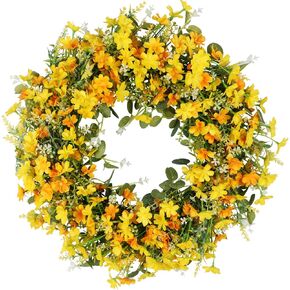 24" Spring Wreaths for Front Door, Summer Wreath with Tulip Wreath, Butterfly, Lavender and Eucalyptus, Vivid Artificial Floral Wreath for Wall Window Farmhouse Party Holiday Home Décor