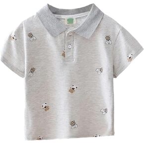 Boys Polo Shirt with Bear Printed, Short Sleeves, Kids Tshirt,