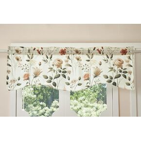DaDa Bedding Collection Enchanted Meadow Semi-Sheer Valance - Floral Elegance in Beige, Rose, and Soft Green, Light Filtering See Through Microfiber, Rod Pocket Design, 18x52 Inches