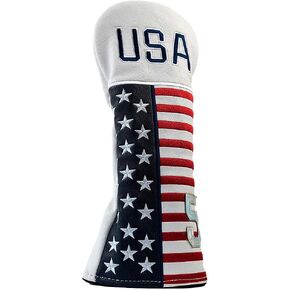GOOACTION 1PC USA Golf Club Fairway Wood Head Cover with Creative Stars and Stripes American Flag Pattern Synthetic Leather Patriotic Golf Headcovers (Tag 5)