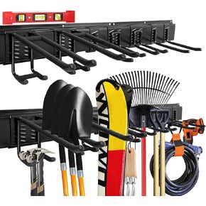 48 in Garage Storage Organization Garage with Leveling Ruler Mounted Garden Tool Organizer Wall Mount Adjustable Garage Organizers with 7 Heavy Duty Hooks Tool Holder for Hanging Max Load 440lbs