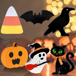 Halloween Decorations Indoor Black cat: 6pcs Wooden decor tray tiered on table - home kitchen pumpkin sign