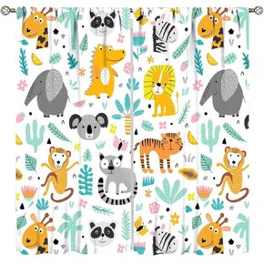 Cartoon Panda Curtains,Each Panel W21 x 45" L,Black White Cute Animal Window Treatments for Kids Child Bedroom Living Room Window Drapes 2 Panel Set,Total Size 42" x 45"