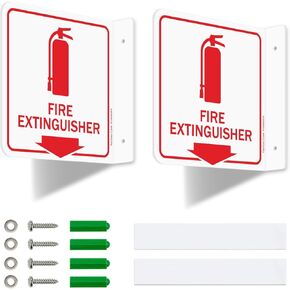 Faittoo Fire Extinguisher Sign, 2 Pack Fire Extinguisher with Down Arrow - 6 x 6 Inches Acrylic Plastic, 2 Pre-Drilled Holes, Includes Matching Screws, Easy To Mount, Use for Home Office/Business