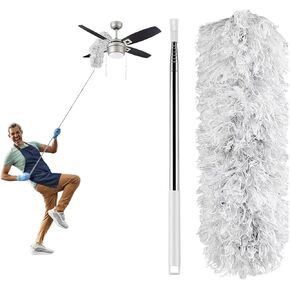 Microfiber Duster, Feather Duster with Extension Pole 30'' to 100'', Extendable long, with Bendable Head, Easy Washable, Microfiber Feather Duster for Cleaning High Ceiling, Ceiling Fan, Cars