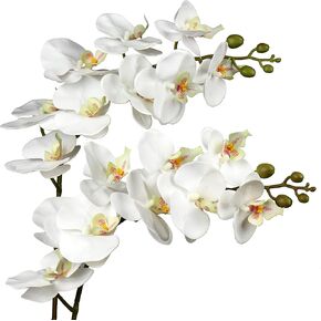 DILATATA 4 Pcs Fake Orchid Flowers 9 Large Heads of Real Touch Vivid Phalaenopsis Orchid Flower Stem 36'' Tall, Artificial Flowers Branches for Home Decor, Office House Deco-Blue Flowers