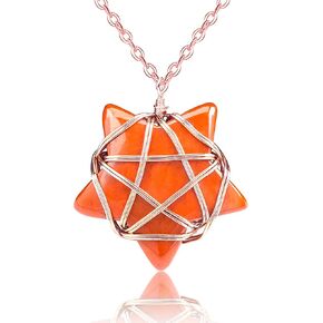 Natural Clear Quartz Crystal Necklace - Necklaces Pendant for Women Healing Crystal Necklace Star Shaped Rose Gold Wire Wrapped Pendant for Women Pentagram Gemstone Jewelry