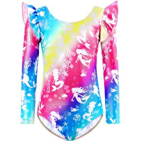 Nymphperi Gymnastics Leotards for Girls Ruffle Long Sleeve Practice Outfits Kids Dance Bodysuits