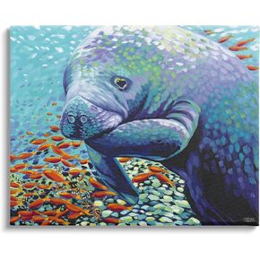 لوحة فنية جدارية من القماش الانطباعي من Stupell Industries Underwater Manatee، تصميم بواسطة Carolee Vitaletti