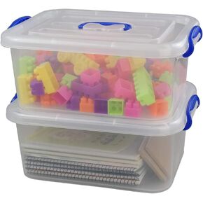 8 Quart Plastic Storage Latch Box, Clear Storage Bin with Handle, Set of 2
