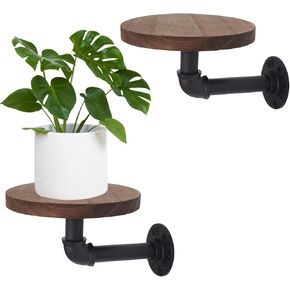 2 Pack Round Floating Wood Corner Shelves, Wall Mounted Display Rack 5.9 inches Diameter Indoor Circle Wall Mounted Shelves for Candles, Planter, Pots, Ornaments