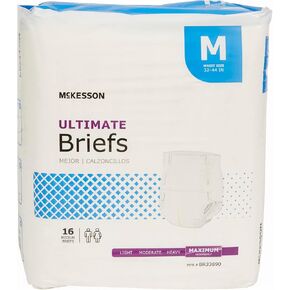 McKesson Ultimate Briefs, Incontinence, Adult Unisex, Maximum Absorbency, Medium, 16 Count, 1 Pack