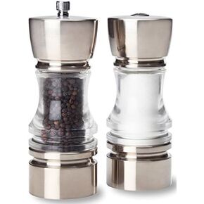 Olde Thompson 7" Brushed Nickel Salt Shaker & Pepper Mill Set, Adjustable Pepper Grinder
