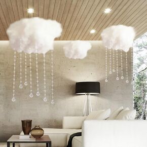 18 Pcs Artificial Cloud Props Ceiling Cloud Decorations with Sun Catching Crystals 3D Hanging Fake Clouds Cotton for Bedroom Living Room Ceiling Baby Shower Party Wedding DIY Hanging Ornament