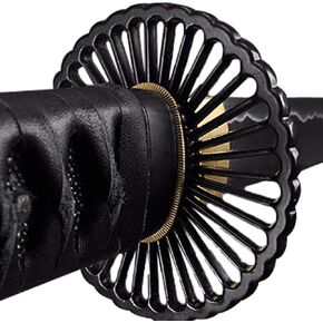 Handmade Sword - Battle Ready Japanese Samurai Katana Sword, Fully Hand Forged, 1045 Carbon Steel, Heat Tempered, Sharp, Full Tang, Empire Wheel Tsuba, Black Scabbard