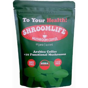 Organic Mushroom Coffee Powder | 10 Mushrooms Plus Premium Arabica Coffee | Lion's Mane, Reishi, Shiitake, Chaga and More