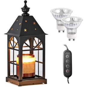 VINGVO Candle Warmer Lamp, Electric Candle Warmer, Wax Warmer with 2 Bulbs, Adjustable Height and Timer, Vintage Iron Craftwork for Scented Wax,Home Decor, Yoga Studio