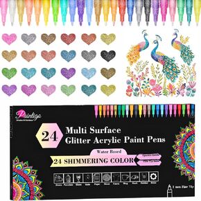 24 Double Line Outline Markers,Colors Super Squiggles Shimmer Outline Marker Set, Self Outline Metallic Glitter Doodle Drawing Markers Pens for Card Making, Christmas Greeting Card, DIY Art Crafts