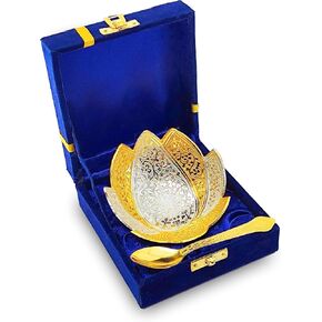 NOBILITY Silver Plated Bowl Spoon Set Light Weight with Blue Box Diwali Christmas Eid Friends Family Wedding Return Dessert Dry Fruits Serving Gifts Home Decoration Corporate Gift Items