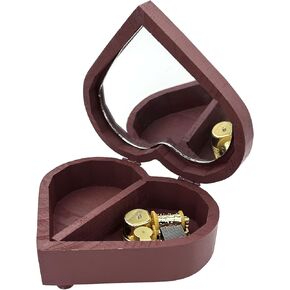 Pursuestar Jewelry Music Box with Mirror-What a Wonderful World, Heart Shaped Vintage Wood Mechanism Wind Up Musical Box Gifts for Women Mom Daughter Wife Girlfriend Girls Birthday Christmas