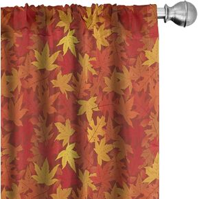 Ambesonne Fall Window Curtains Pack of 2, Rustic Autumnal Vibe with a Touch of Modern Geometrical Shapes Autumn Vibe, Lightweight Set with Rod Pocket, 4 Panels of - 28" x 63", Ivory Ginger Dark Grey