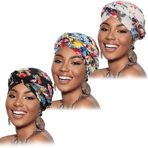 African Pre-Tied Twisted Head Turbans Hats for Women, Sleeping Head Wraps for Black Women Chemo Cancer Cap Braid Hair Cover