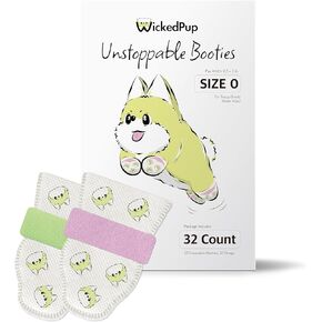 WICKEDPUP Unstoppable Dog Booties, 32 Count, Size 1 | Disposable Dog Boots & Paw Protectors | Breathable Puppy Shoes to Prevent Licking Paws