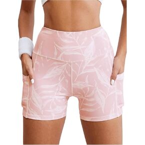 SOLY HUX Women's Workout Shorts High Waist Tropical Print Biker Running Yoga Shorts with Pockets
