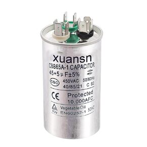 45+5 uF 45/5 MFD ±5% 370V/450VAC CBB65 Dual Run Circular Start Capacitor for AC Motor Run or Fan Start or Condenser Straight